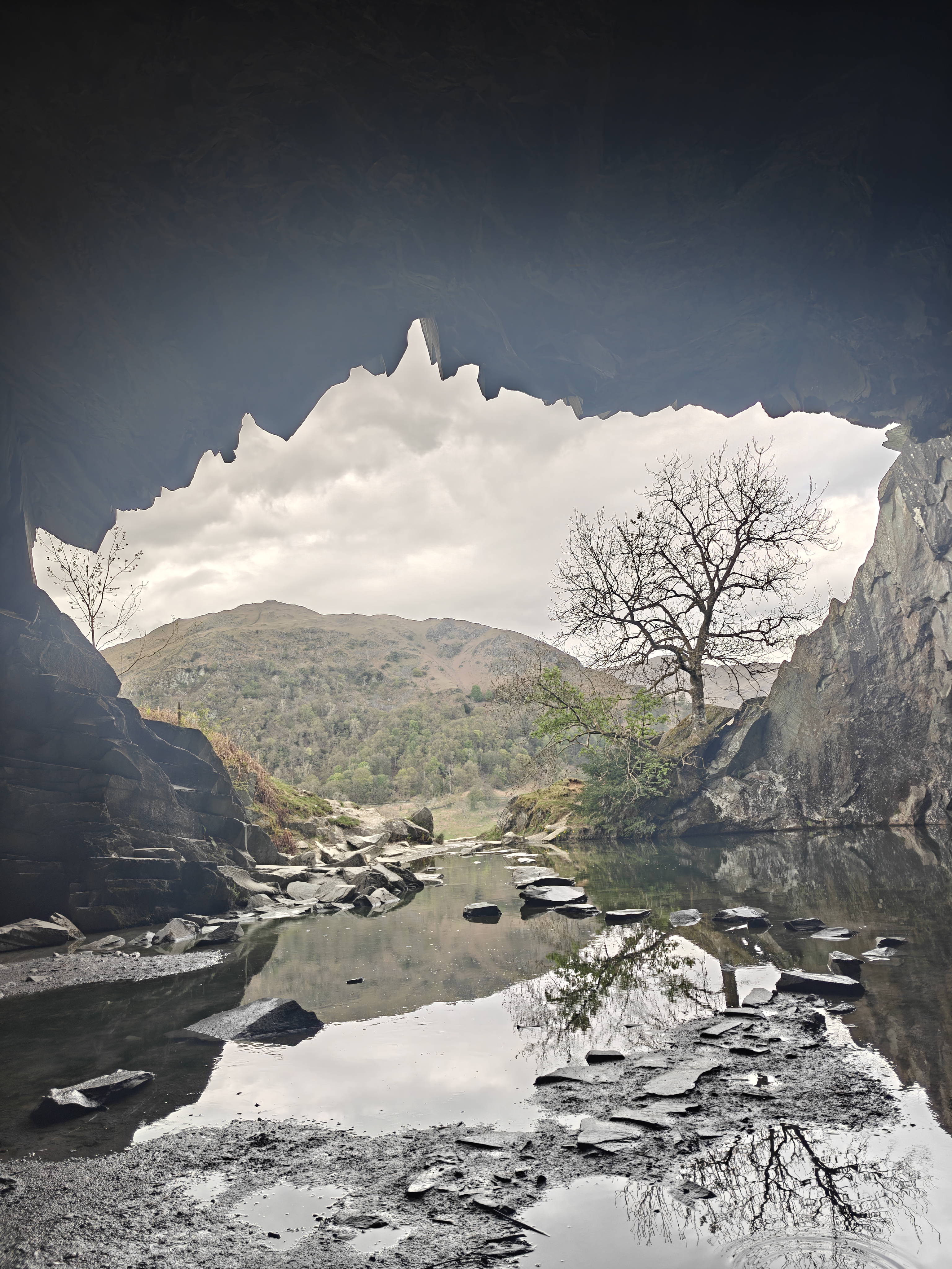 Rydal Cave overlooking the lake